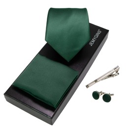 JEMYGINS Men's 9 cm Wide Extra Long Tie and Pocket Square Tie Clip Set Suitable Wedding Party, dark green