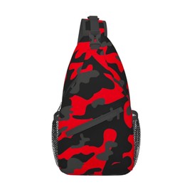 Red And Black Camo Camouflage Sling Bag For Women Men Travel Hiking Backpack Crossbody Shoulder Chest Bags Casual Daypack Sport