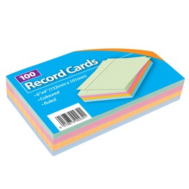 Record Cards with Headline, A6, Multi-Coloured, Lined, Pack of 100