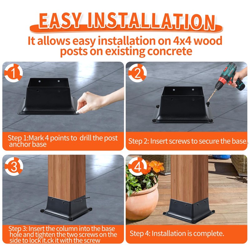 4" x 4" Post Base, 1 Pcs Post Brackets Inner