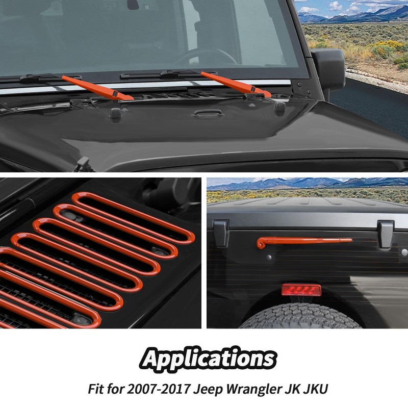 JeCar 10pcs Orange Windshield Wiper Covers Trim Kit for 2007-2018