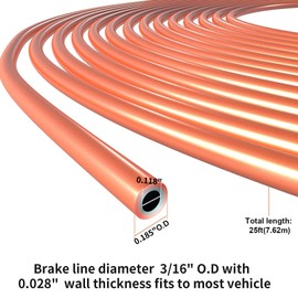 MAHLER GATES Brake Line Replacement Tubing - 25 Feet 3/16 Inch Copper Alloy Flexible Tubing Coil, Inverted Flare (0.028" Wall Thickness) with 16 Fittings