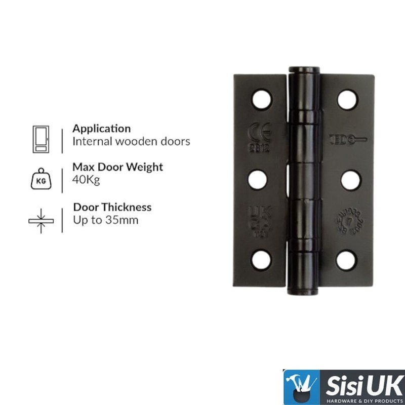 Door Hinges 3 inch Black Ball Bearing Butt Hinges Grade