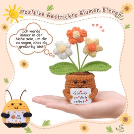 Mwmoeen Pack of 2 Positive Pocket Hug Bee and Sunflowers Lucky Charm Gifts, Creative Knitting Wool Mini Doll Bee Positive Gifts Birthday Mother's Day