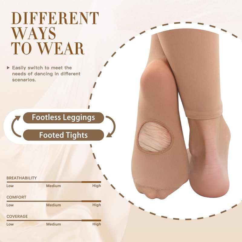 MANZI Women's Ultra Soft Body Convertible Ballet Tights for Adults