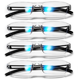 WEMOOTANTS 4 Packs Blue Light Blocking Readers for Men Rimless Reading Glasses 4.0 Anti Glare Filter Lightweight Clear Frame (Black)