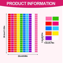 CECOMBINE Rectangular Coloured Stickers, 2600 Pcs, 13x19mm, Multicolor, Writable, Removable, Organization, Color Coding, Label Classification