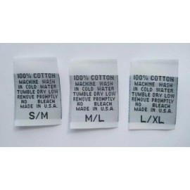 Sean Label 500 pcs WHITE WOVEN CLOTHING CARE LABEL- 100% COTTON MACHINE WASH - S/M M/L L/XL
