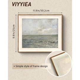VIYYIEA Framed Canvas Wall Art, Seaview Wall Art for Living Room, Vintage Oil Painting Picture, Seascape Home Decor, Bathroom Wall Decor -【Blue Seaview】-(10"x12")