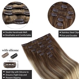 Belaved Clip-in Hair Extensions - Ombre Ash Brown & Bleach Blonde, 22 Inch, 70g, 7 Pcs, Real Remy Hair, Seamless Clip-ins