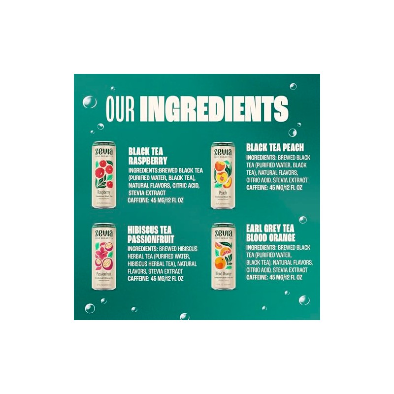 Zevia Zero Sugar Tea, Fruity Tea Variety Pack, 12 oz