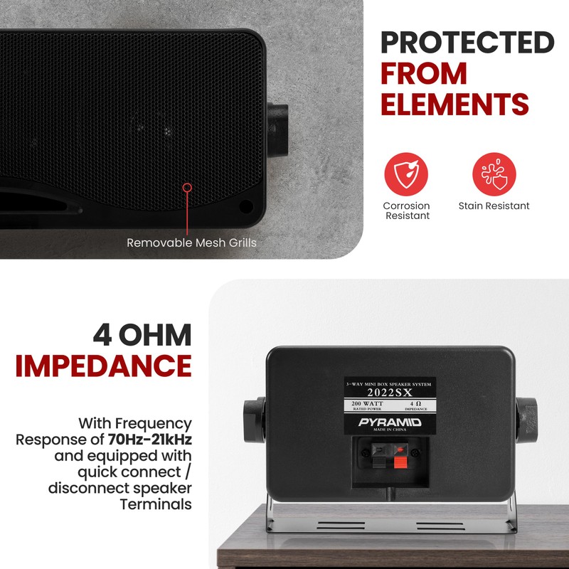 Pyramid 3-Way Indoor Outdoor Speaker System - 3.5 Inch 200W