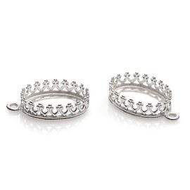 925 Sterling Silver 10 x 14 mm Bezel Oval Crown Setting with Loop Findings for Pendants Charms or Earrings, 2 Pcs