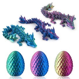 Dxldfks 3PCS 3D Printed Dragon with Egg, Small Articulated Crystal Dragons Eggs for Easter Basket Stuffers Home Office Decoration Executive Desk Toys, Pack of 3