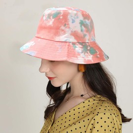 XYIYI Tie Dye Reversible Bucket Hat Pink Beach Sun Fishing Hats for Women Teen Girls