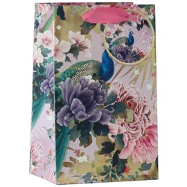 Design By Violet Exquisite Peacock Beautiful Floral Paper Gift Bag With Gift Tag Pink Spring Birthday Mother's Day Easter Valentines Small