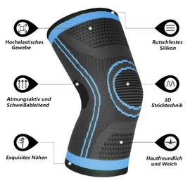 Knee Support Pack of 2 Compression Knee Support for Men Women Non-Slip Breathable Knee Brace for Arthritis, Meniscus Tear, ACL, Tendonitis, Running, Squats, Sports (Blue, XXL)