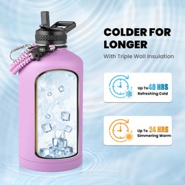 RAYMYLO One Gallon Water Bottle Insulated, Triple Walled Vacuum Stainless Steel (Cold for 48 Hrs), Leak Proof & Non-BPA, Large Water Flask Jug with Paracord Handle & Straw Spout Lids
