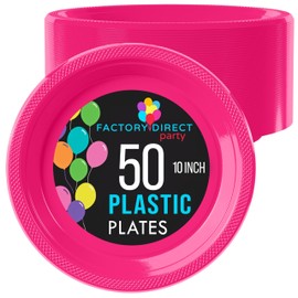 Exquisite 10 Inch. Dinner Plates Cerise Plastic Plates Disposable, 50 Count Cerise Plate Set, Disposable Plates For Party, Heavy Duty Plastic Plates Disposable, Plastic Plates For Party, Party Plates