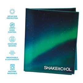 SHAKEitCOOL Extended Size Cooling Towel – Be Cool in Style - Heat Relief, Soft, Lightweight, Sun Protection, Easy Clean - Perfect for Biking, Hiking, Running, Yoga, Golf, Gardening - Alaskan Sky M
