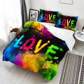 AILONEN 3D Love Printed Duvet Cover Set King Size, Colored Fog Rainbow Comforter Cover Set,Colorful Tie Dye Quilt Cover and 2 Pillowcases,3 Pieces