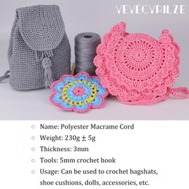 Corde Macramé, Polyester Macrame Cord 3mm X 246yards, Corde Macramé, Braided Macrame Cord Polypropylene Silk Cord, Crochet Bag Polyester Yarn for Crocheting, Bag, Wall Hangings (Gray Brown, 1 Pcs)