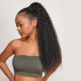 Frodio 100% Human Hair  Natural Black Boho curl Ponytail Hairstyle Extension Ponytail Wig Scrunchie Ponytail -Tiana - Length/inches: 22