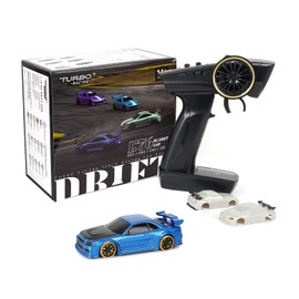 SVERTIBO Turbo Racing 1:76 Scale Drift RC Car, Table Racing 2.4GHZ Remote Control Mini Model Car with Gyro Full Proportional RTR for Adults Toys (C64-Blue)