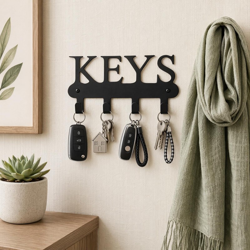 Solvio Key Holder for Wall, Black Metal Key Hooks Wall