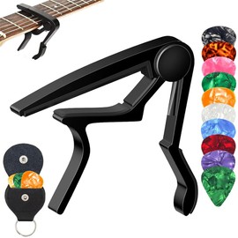 Guitarra Capo para Guitarra Acústica y Eléctrica, 12 Piezas Cejilla para Guitarra, Ukulele Capo, Capotraste para Guitarra con 10 Puas para guitarra y 1 Estuche de púas de guitarra