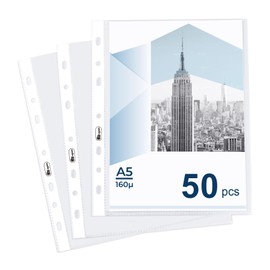 Agoer Agoer 50 Stück Prospekthüllen A5 Extra Stark, Klarsichthüllen A5 Glasklar 160µ DIN A5 Hüllen Stabil zum Schutz von Papier, Akten & Dokumenten