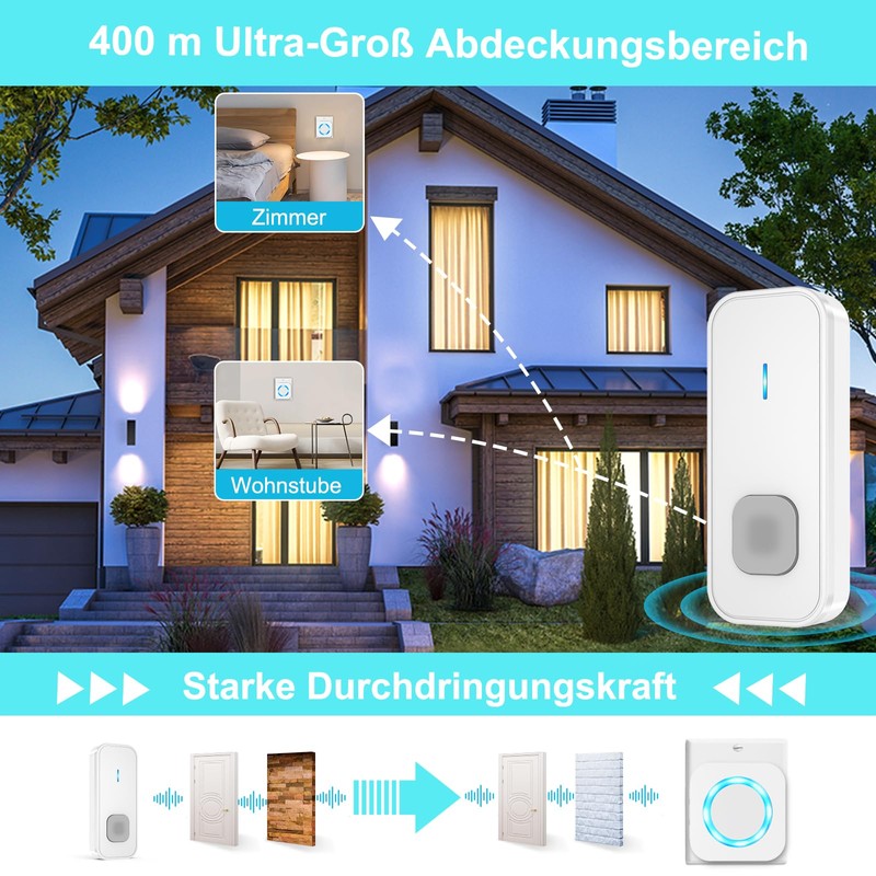 AIMAX Wireless Bell with 2 Transmitters and 3 Receivers, Bell