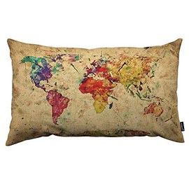 HOSNYE World Map Throw Pillow Cover Historical World Map for Old Paper Retro Style Expression On Grunge Linen Fabric for Couch Bed Sofa Car Waist Cushion Cover 12 x 20 inch Pillow Case
