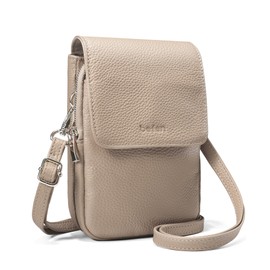befen Soft Leather Cell Phone Bag for Women Small Crossbody Phone Bag for Women Mini Ladies Purse RFID Function Shoulder Bag for Shopping-Light Apricot