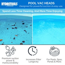 SWIMLINE HYDROTOOLS Manual Pool Vacuum Head Attachment For Inground & Above Ground Pools | Swimming Pool Vac Head Half Moon W/ Bristles| Hose 1-1/4/1-1/2’’| EZ Clip Handle Clean Debris, Corners, Blue