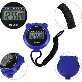 Sports Stopwatch Multi-Function Sport Digital Stopwatch Timer, Large Display, Single Lap/Split Memory Stopwatch with 12/24 Hour Clock Alarm Calendar for Training Swimming Running (Blue)
