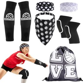 6 Pcs Volleyball Accessories Kit,Youth Girls Volleyball Knee Pads Arm Sleeves Drawstring Bag Softball Headbands Volleyball Protection Equipment Gifts 