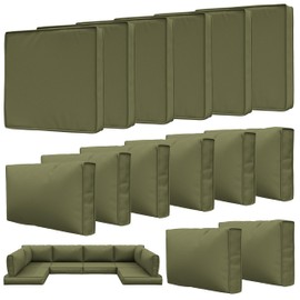 Tounosnt 14 Pcs Outdoor Patio Cushion Covers, Replaceable Waterproof Furniture Covers, Outdoor Non-Slip Covers with Zippers, Couch 3 Sizes, Covers Only (Light Green)