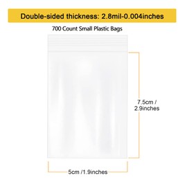 700 Count 2x3 Inch Small Plastic Bags, 1.4 Mil Jewelry Bags Small Bags, Resealable Small Ziplock Bag, Small Baggies Clear Bags for Packaging, Jewelry, Bead, Screws, Pill