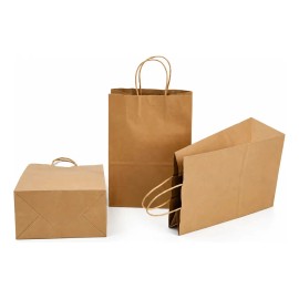 Bolsas Papel Kraft Ecológicas Asa Retorcida Empaque Regalo Boutique Negocio Tienda Personalizable Papel Estraza Dulcería Repostería Panadería Eventos Recuerdos Manualidades Resistente 50 Pzas