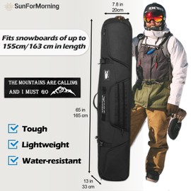SunForMorning Snowboard Bag Padded Snowboard Ski Travel Bag with Adjustable Shoulder Strap and Gear Pockets, Store & Transport Snowboard Up to 165 cm for Skis, Boots, Snowboards, Wax