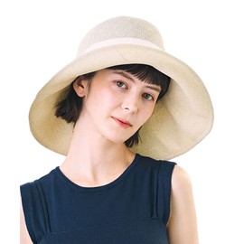 Kashilla SHK01211 Women's Wide Brim Hat, Washable, UV Protection, Daily Casual, Spring and Summer, Ribbon, Paper, Adjustable Size, light beige, Free size