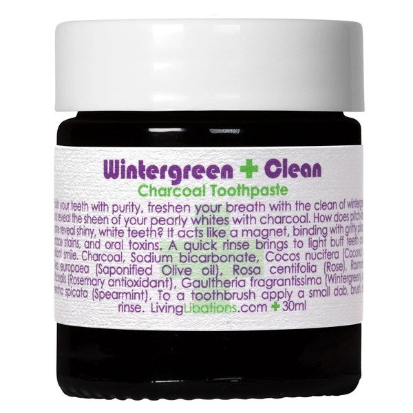 Living Libations - Organic Wintergreen Clean Activated Charcoal Toothpaste | Natural, Plant-Based, Clean Beauty (1 oz | 30 ml)