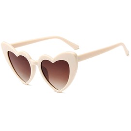 crazy bean Party Glasses Heart Sunglasses Retro Sunglasses Heart Shape for Women Party Sunglasses Vintage Fashion Oversized Classic Glasses, beige