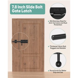 Anobeyi 8-Inch Slide Bolt Gate Latch, Barrel Bolt Door Latch, Heavy Duty 304 Stainless Steel Slide Lock Hardware for Sliding Barn Door, Outdoor Wooden Fence, Yard, Shed, Window (Black-2pcs 8inch)