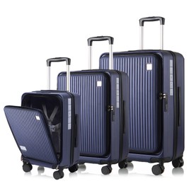 SONSENAI Luggage Sets 3 Piece, ABS Lightweight 20in/24in/28in Luggage, Expandable Carry On Suitcase Set with TSA Lock & Double Wheels, Front Open Hardshell Luggage Sets (Blue)