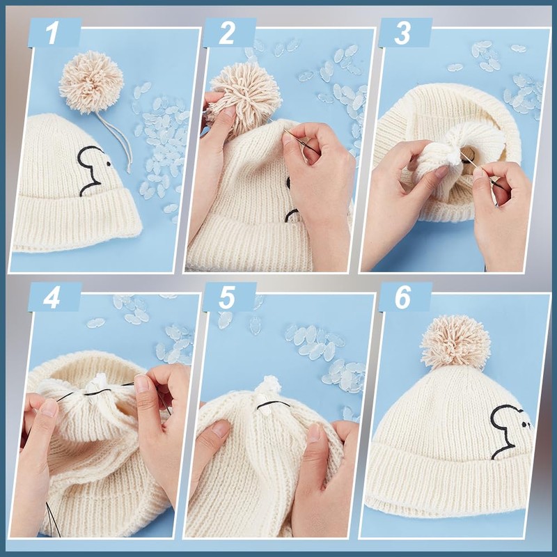 BENECREAT 50PCS Acrylic Pom Pom Hat Removable Buttons, Oval Pom