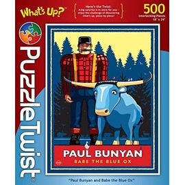 PuzzleTwist - Paul Bunyan and Babe The Blue Ox - 500 Piece Jigsaw Puzzle, What's Up? Series, Unique Challenging Fun for Adults Family Teens, Made in USA