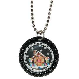 Jazzworks,LLC Cute Christmas Gingerbread House Bottle Cap Necklace (CAP036e)