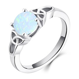YL Celtic Knot Rings for Women 925 Sterling Silver Created Opal 18k White Gold Plated Statement Rings-size9